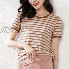 Hnewly Women Fashion Black And White Striped Blouse Shirt Casual Long Sleeve O - Neck Soft Korean