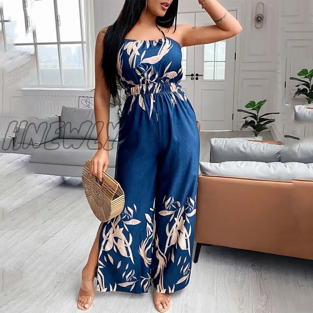 Hnewly Women Fashion Elegant Sleeveless Partywear Jumpsuits Overalls Formal Party Romper Print