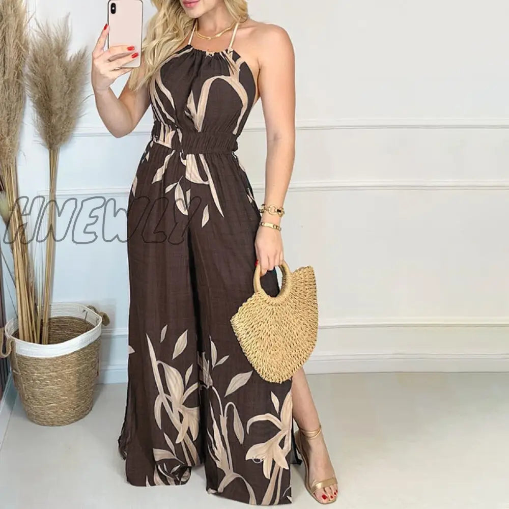 Hnewly Women Fashion Elegant Sleeveless Partywear Jumpsuits Overalls Formal Party Romper Print