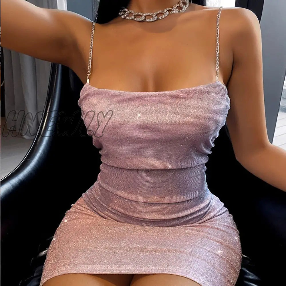 Hnewly Women Fashion Spaghetti Strap Mini Dress Slip Sexy Slim Fit Bodycon Party Sequins Short