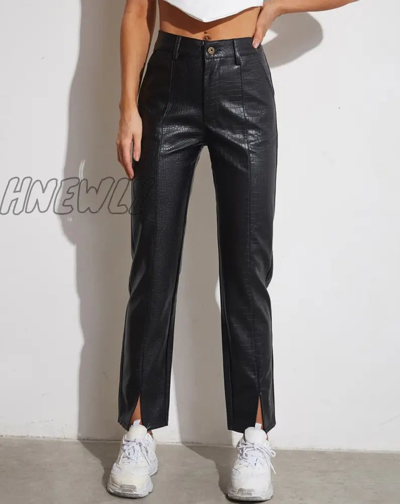 Hnewly Women Faux Leather Pants High Waist Wide Leg Vintage Pu Trousers Y2K Sexy Baggy Straight