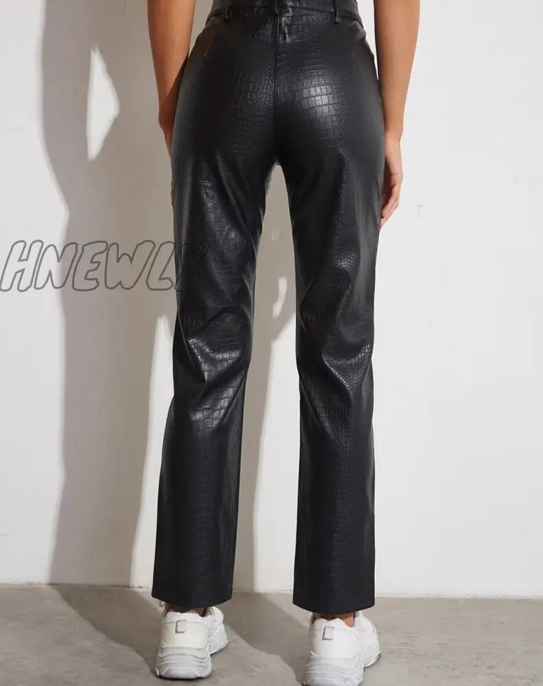 Hnewly Women Faux Leather Pants High Waist Wide Leg Vintage Pu Trousers Y2K Sexy Baggy Straight