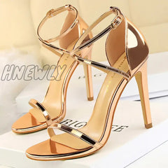 Hnewly Women Fetish 8Cm 11Cm High Heels Summer Mid Low Champagne Gold Sandals Roman Pumps Lady