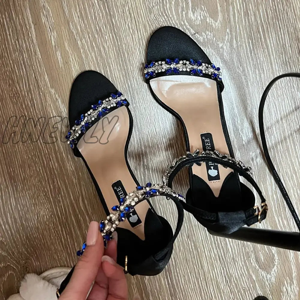 Hnewly Women Fetish 9Cm High Heels Crystal Sandals Lady Silk Wedding Bridal Rhinestone Glitter