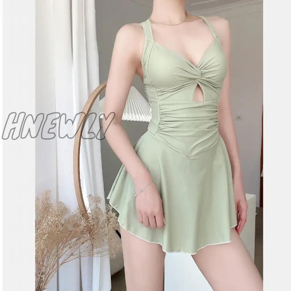 Hnewly Women Hanging Neck Sweet Cute Swimwear Sexy One-Piec Beach Wear Swim Suit Dress Swimsuit