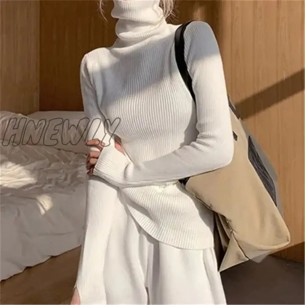 Hnewly Women Heaps Collar Turtleneck Sweaters Autumn Winter Slim Pullover Basic Tops Casual Soft