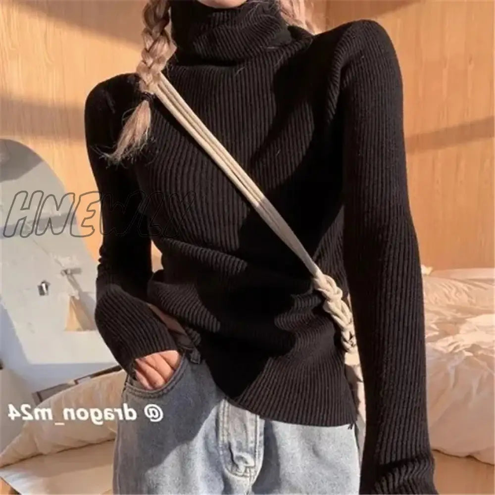 Hnewly Women Heaps Collar Turtleneck Sweaters Autumn Winter Slim Pullover Basic Tops Casual Soft