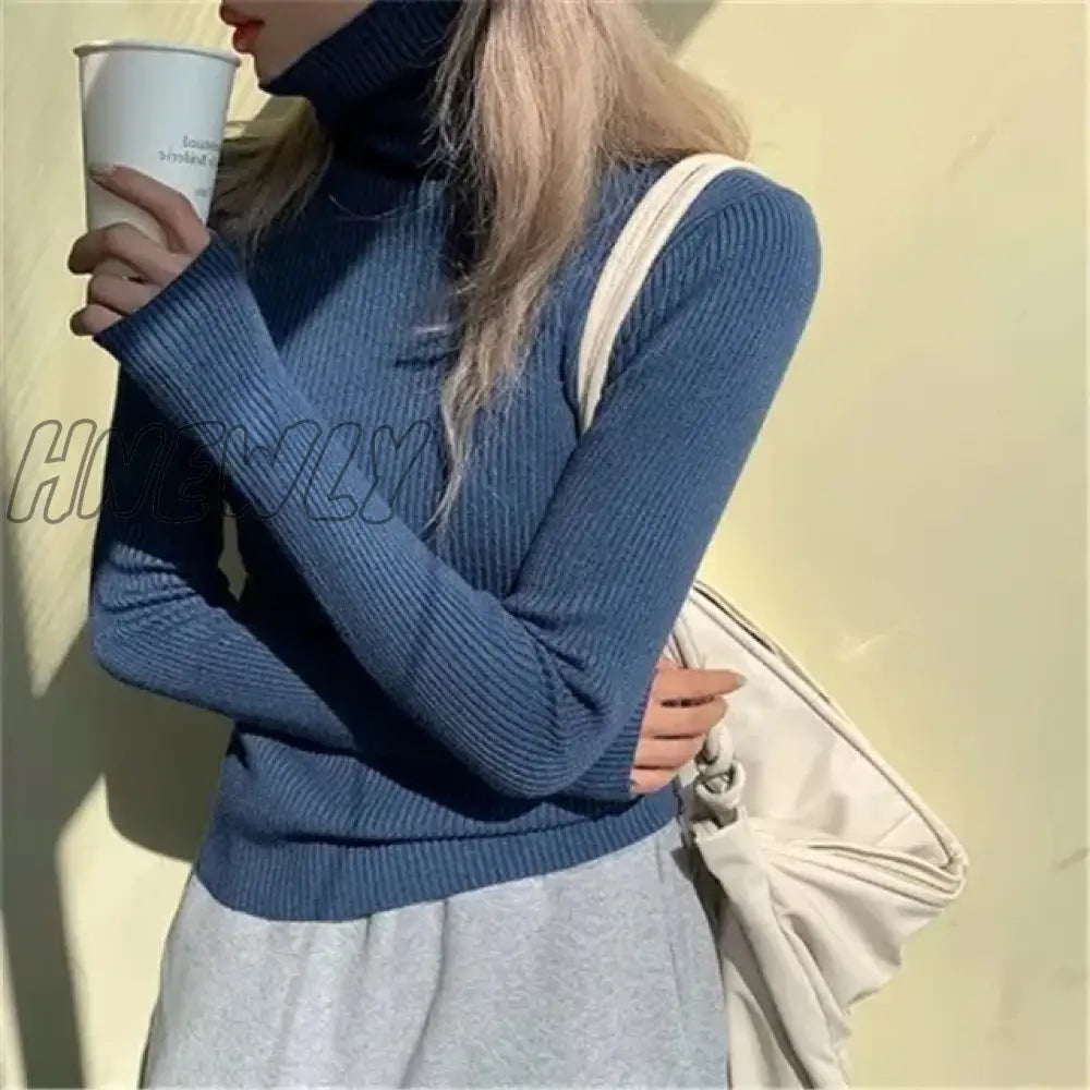 Hnewly Women Heaps Collar Turtleneck Sweaters Autumn Winter Slim Pullover Basic Tops Casual Soft