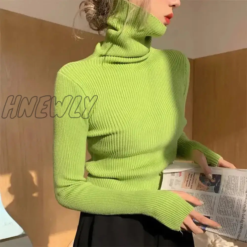 Hnewly Women Heaps Collar Turtleneck Sweaters Autumn Winter Slim Pullover Basic Tops Casual Soft