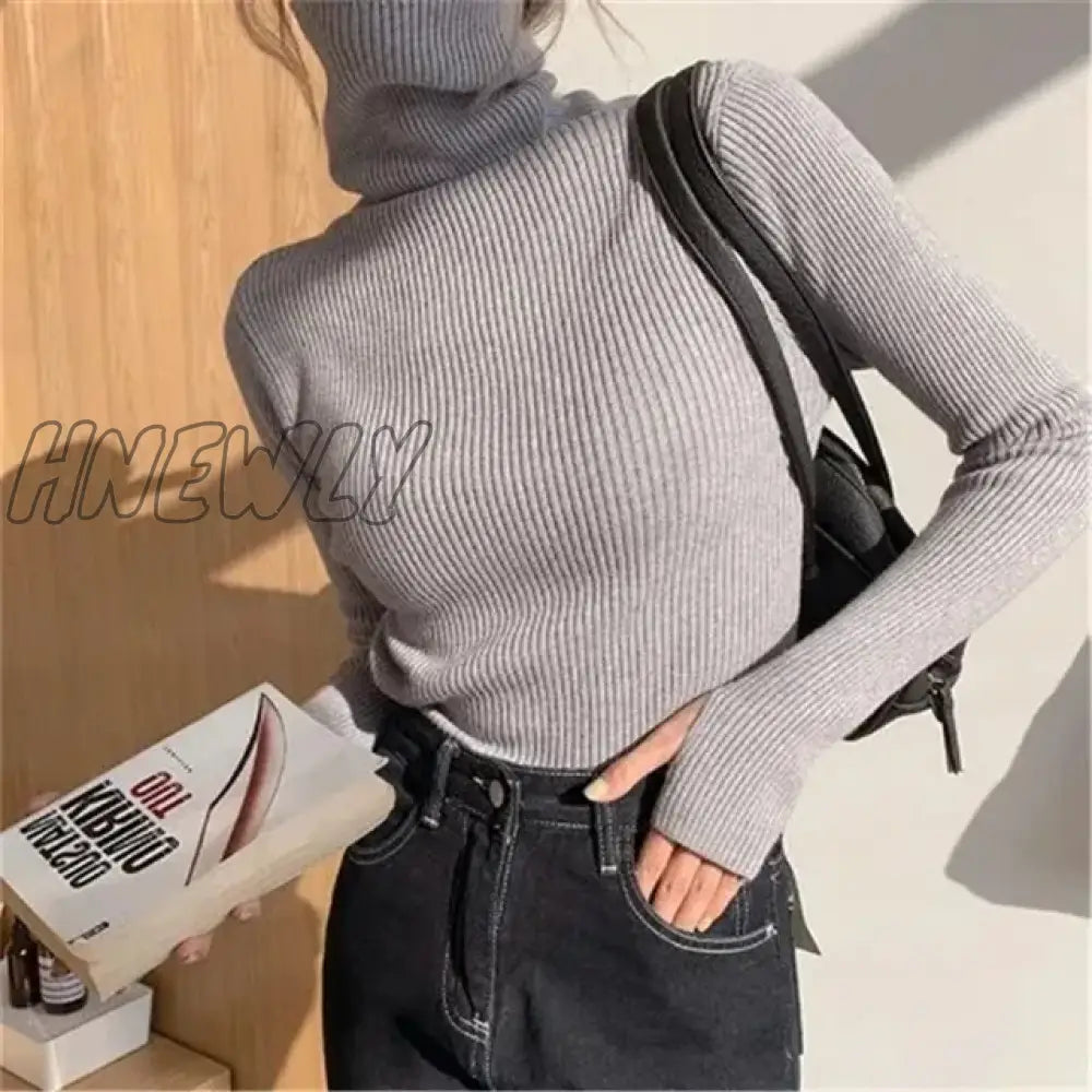 Hnewly Women Heaps Collar Turtleneck Sweaters Autumn Winter Slim Pullover Basic Tops Casual Soft