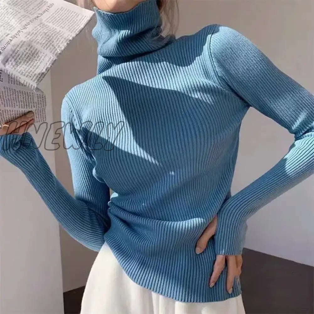 Hnewly Women Heaps Collar Turtleneck Sweaters Autumn Winter Slim Pullover Basic Tops Casual Soft