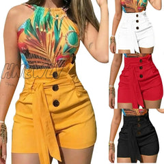 Hnewly Women High Waist Shorts Button Fashion Summer Casual Female Sexy Skinny Short Pants With
