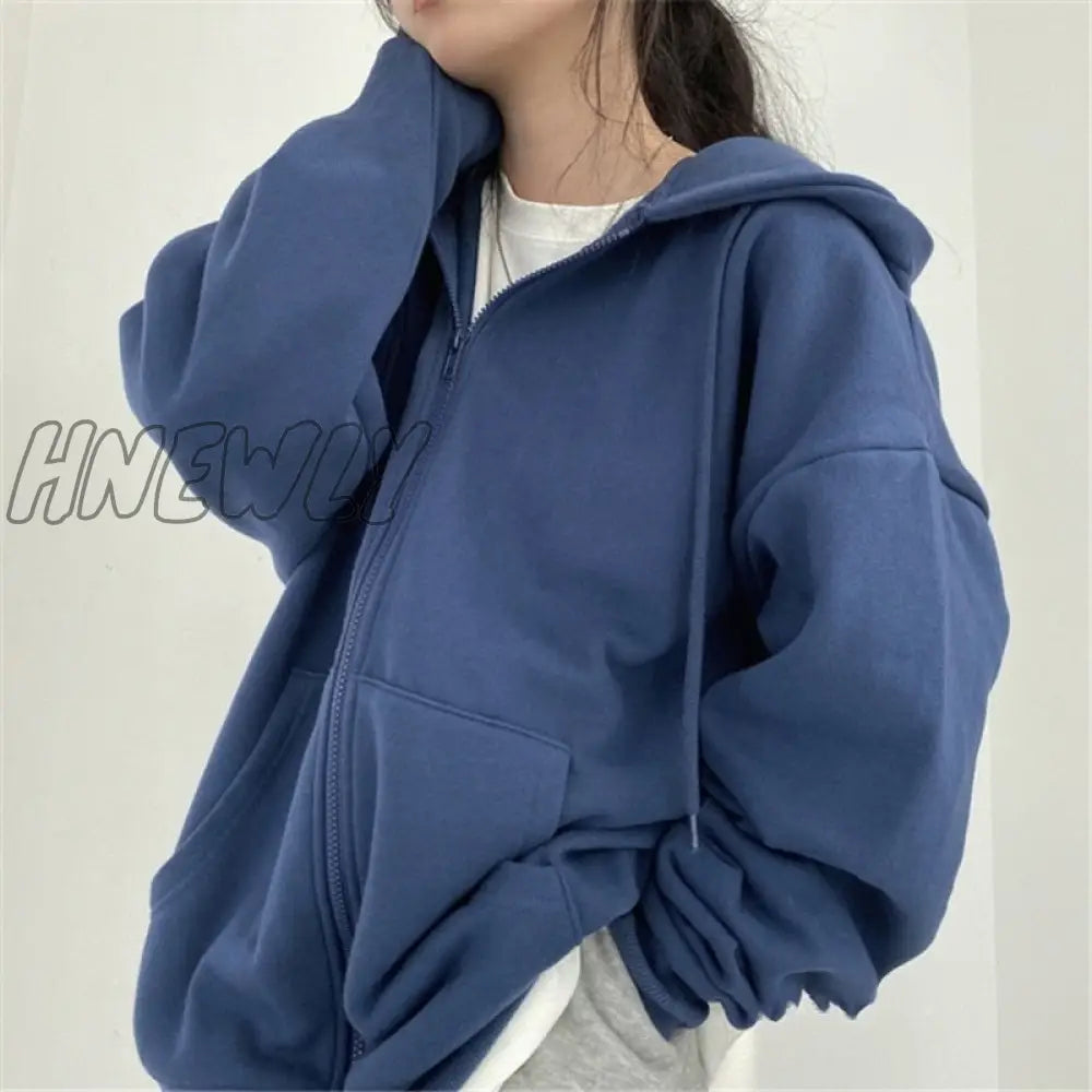 Hnewly Women Hoodie Harajuku Korean Version Loose Oversized Sweatshirts Solid Color Long - Sleeved