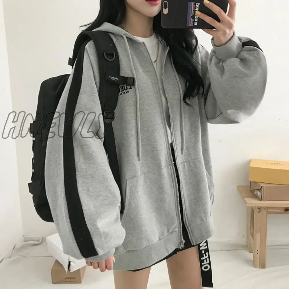 Hnewly Women Hoodie Harajuku Korean Version Loose Oversized Sweatshirts Solid Color Long - Sleeved