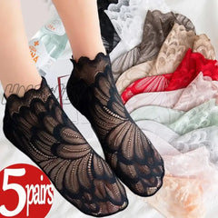 Hnewly Women Lace Flower Mesh Socks Non-Slip Invisible Liner Sock Female Elastic Comfy Thin