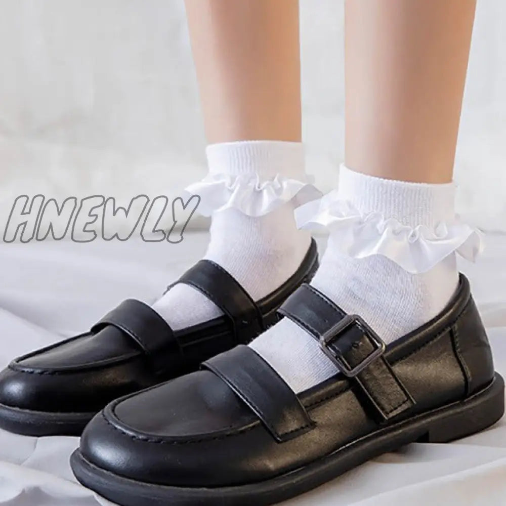 Hnewly Women Lace Mesh Black White Cotton Socks Lolita Style Japanese Maiden Lovely Short Harajuku