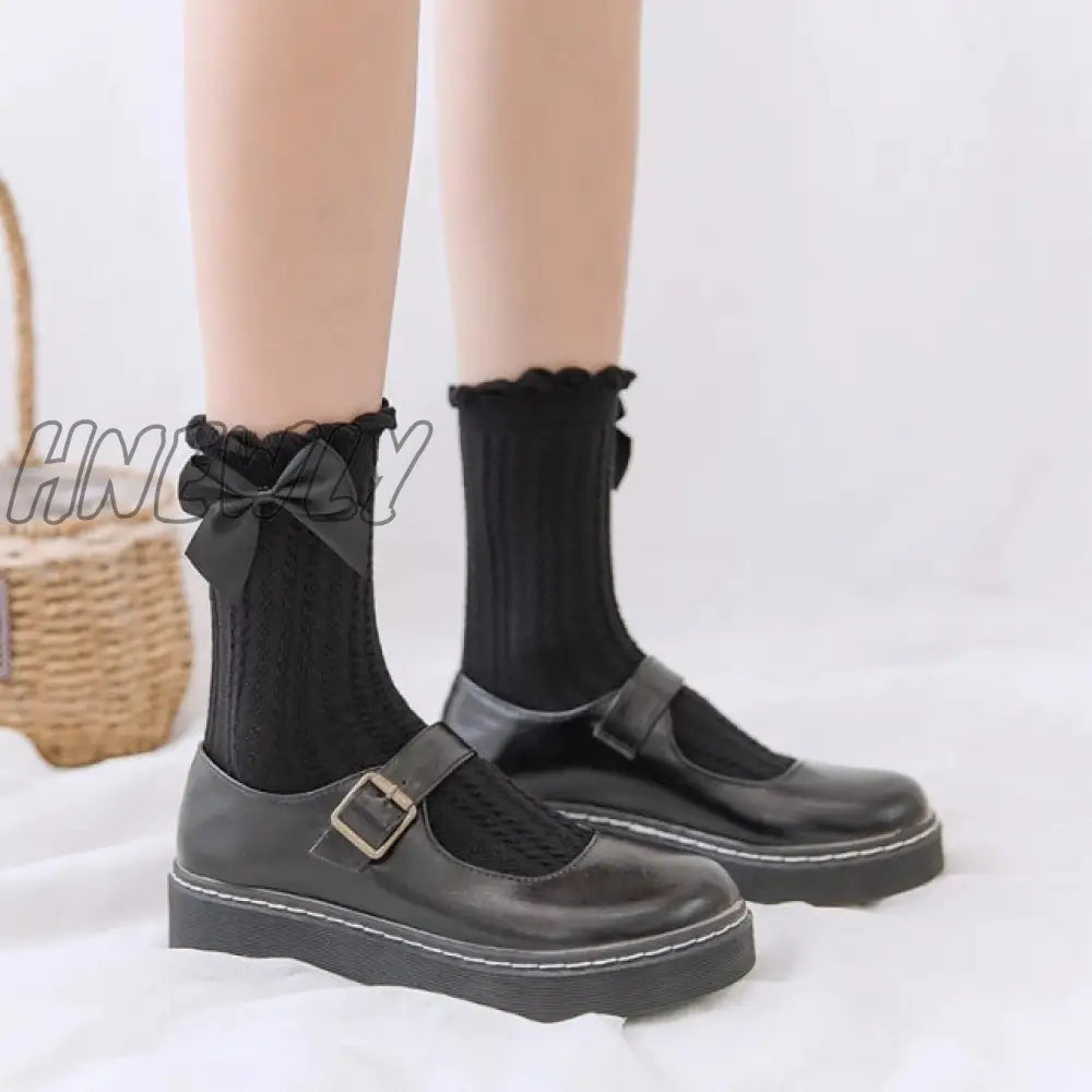 Hnewly Women Lace Mesh Black White Cotton Socks Lolita Style Japanese Maiden Lovely Short Harajuku