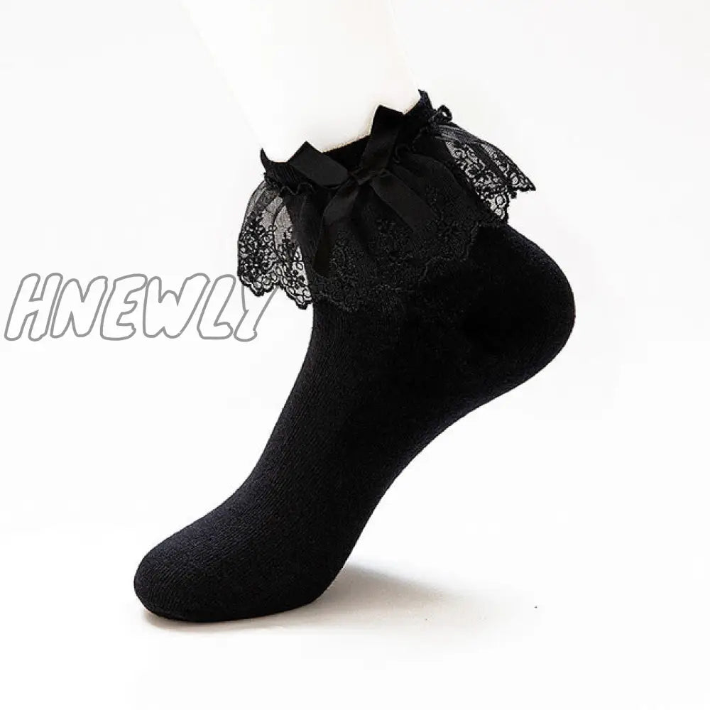 Hnewly Women Lace Mesh Black White Cotton Socks Lolita Style Japanese Maiden Lovely Short Harajuku