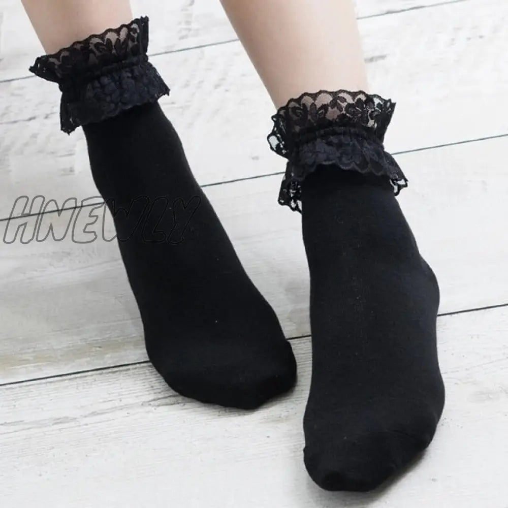 Hnewly Women Lace Mesh Black White Cotton Socks Lolita Style Japanese Maiden Lovely Short Harajuku