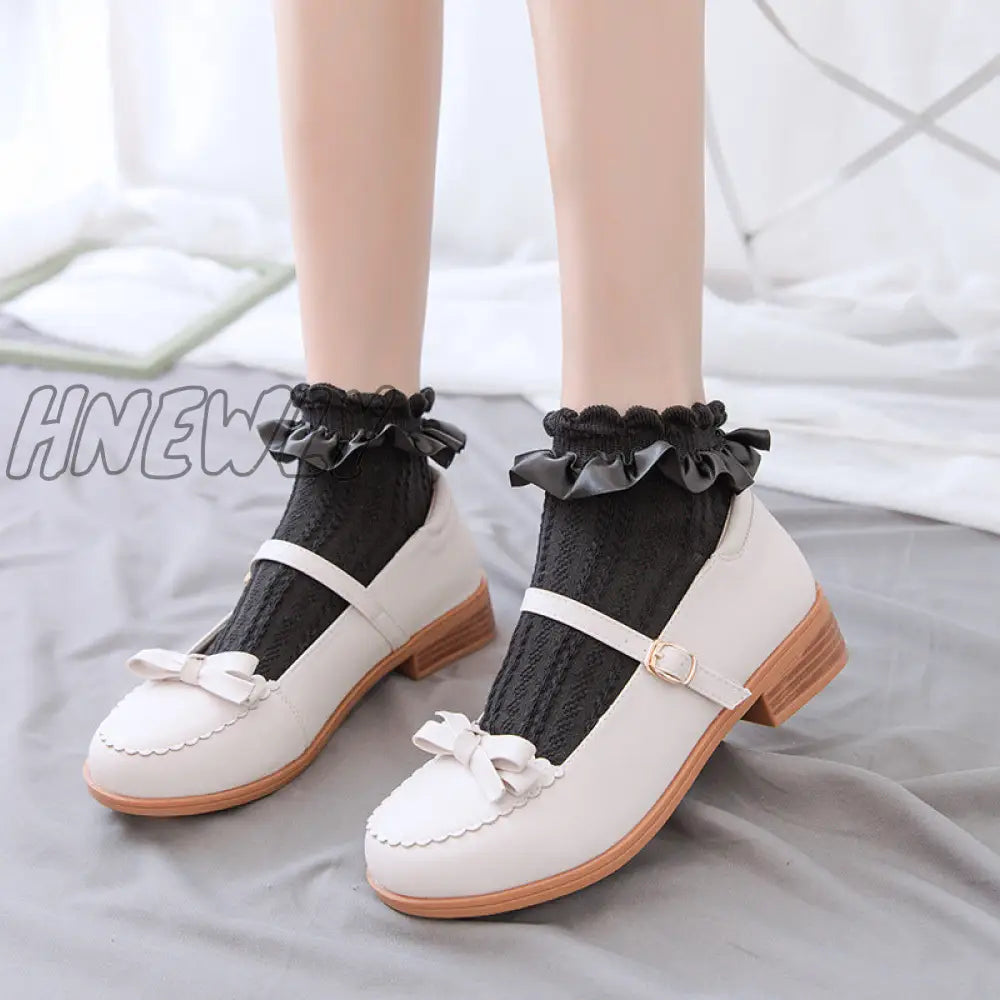 Hnewly Women Lace Mesh Black White Cotton Socks Lolita Style Japanese Maiden Lovely Short Harajuku