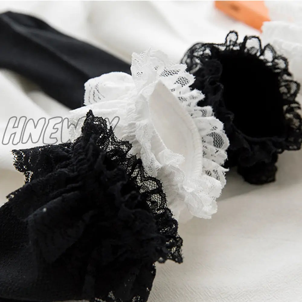 Hnewly Women Lace Mesh Black White Cotton Socks Lolita Style Japanese Maiden Lovely Short Harajuku