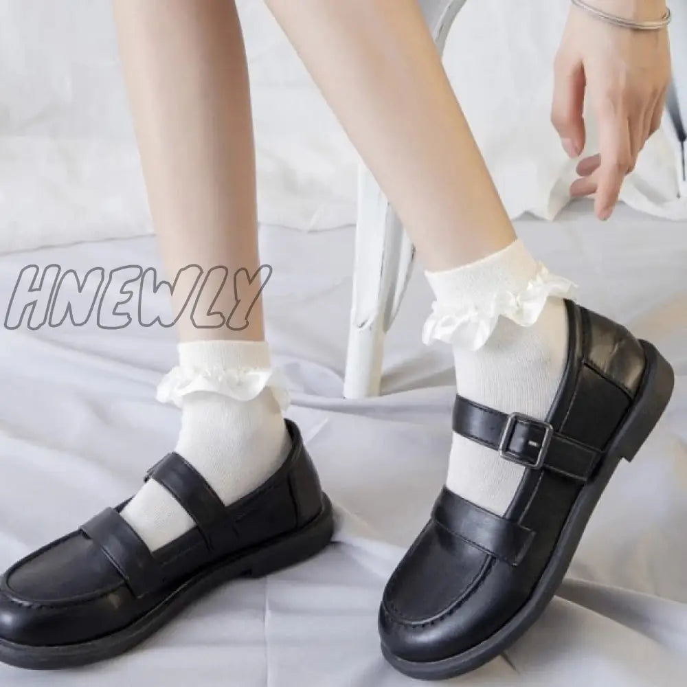 Hnewly Women Lace Mesh Black White Cotton Socks Lolita Style Japanese Maiden Lovely Short Harajuku