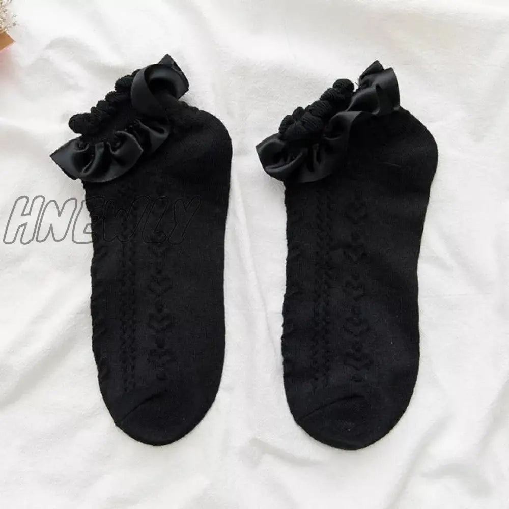 Hnewly Women Lace Mesh Black White Cotton Socks Lolita Style Japanese Maiden Lovely Short Harajuku