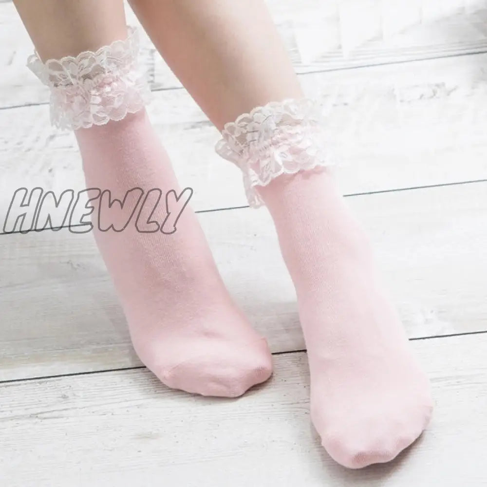 Hnewly Women Lace Mesh Black White Cotton Socks Lolita Style Japanese Maiden Lovely Short Harajuku