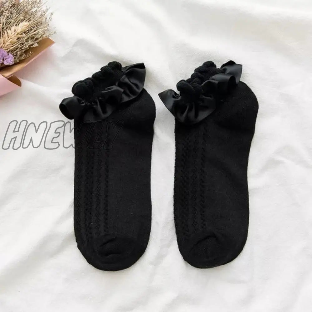 Hnewly Women Lace Mesh Black White Cotton Socks Lolita Style Japanese Maiden Lovely Short Harajuku