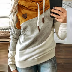 Hnewly Women Leopard Patchwork Hooded Sweatshirt Autumn Winter Turtleneck Warm Long Sleeve Printed