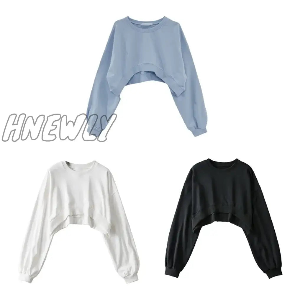 Hnewly Women Long Sleeve Cropped Crop Top Hoodies Sweatshirt Causal Loose Pullover Tops