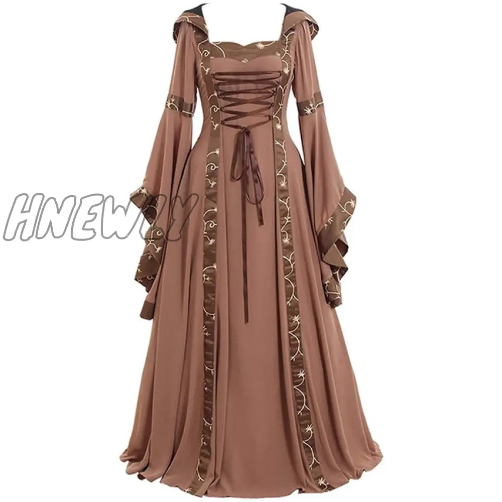 Hnewly Women Medeival Gothic Cosplay Dresses Victoria Steampunk Hoodies Bandage Halloween Noble