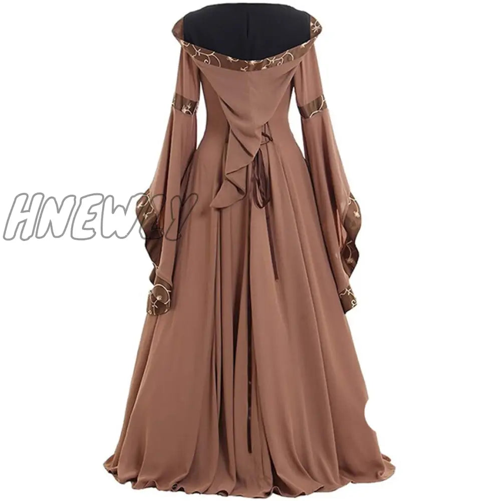 Hnewly Women Medeival Gothic Cosplay Dresses Victoria Steampunk Hoodies Bandage Halloween Noble