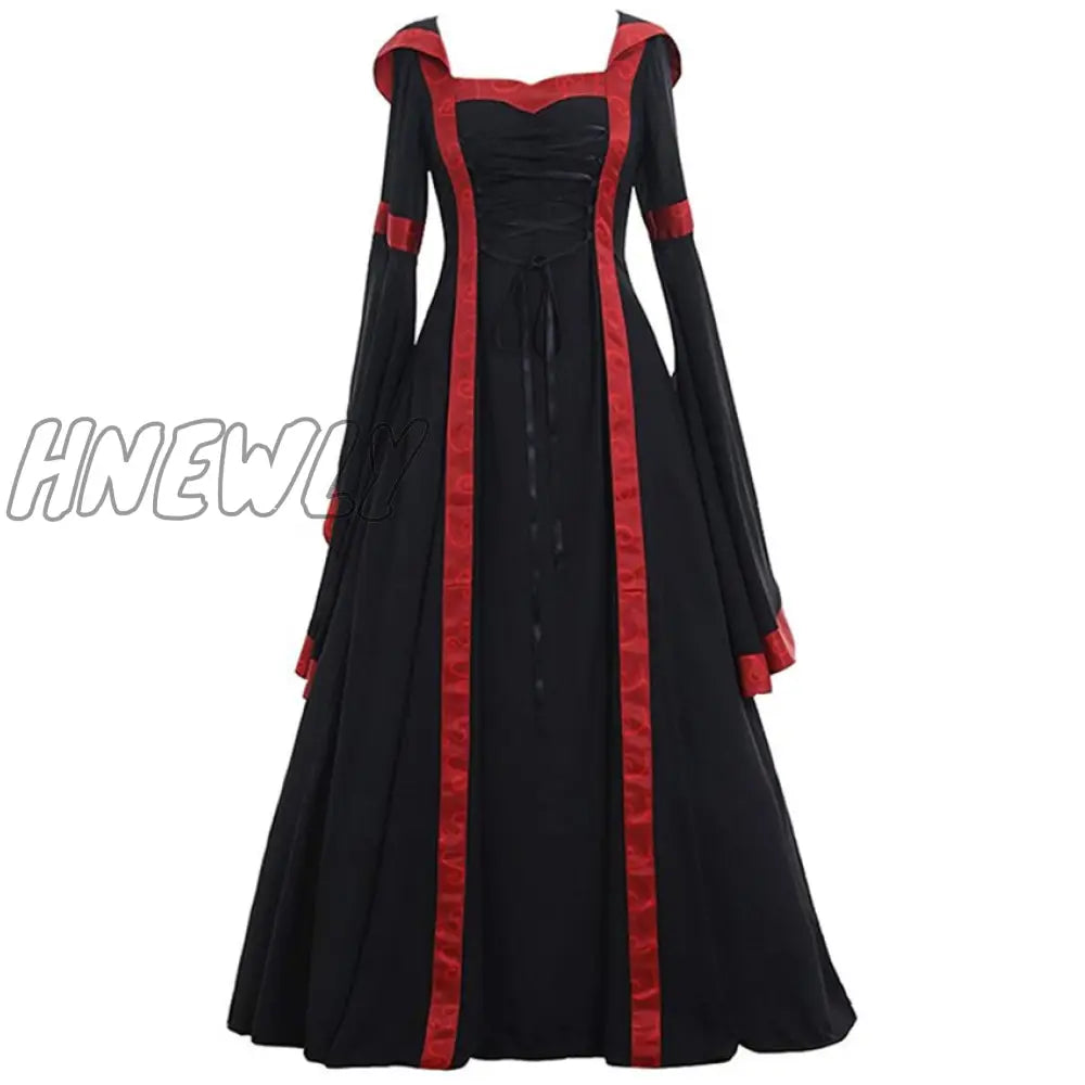 Hnewly Women Medeival Gothic Cosplay Dresses Victoria Steampunk Hoodies Bandage Halloween Noble