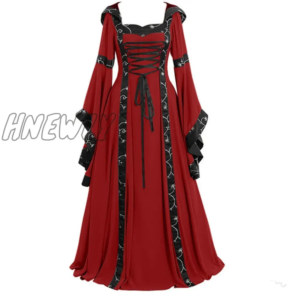 Hnewly Women Medeival Gothic Cosplay Dresses Victoria Steampunk Hoodies Bandage Halloween Noble