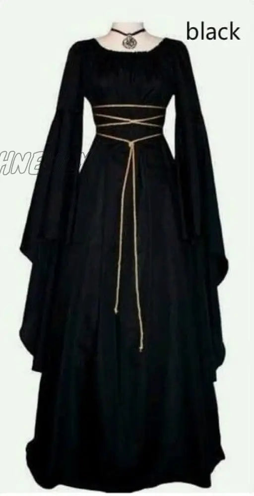 Hnewly Women Middle Age Vintage Costumes Medieval Dress Gothic Dresses Floor Length Cosplay Retro