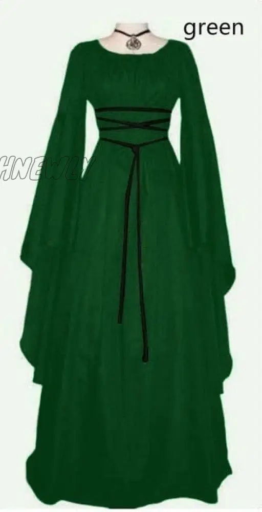 Hnewly Women Middle Age Vintage Costumes Medieval Dress Gothic Dresses Floor Length Cosplay Retro