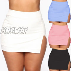 Hnewly Women Mini Shirt Summer Sexy Slim Plus Size Solid Color Female Splited High Waist Pencil