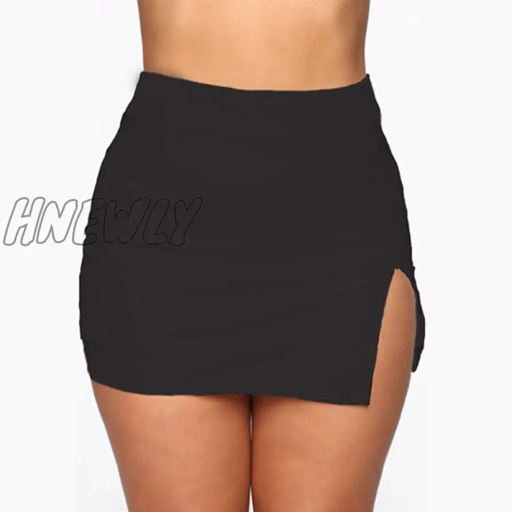 Hnewly Women Mini Shirt Summer Sexy Slim Plus Size Solid Color Female Splited High Waist Pencil