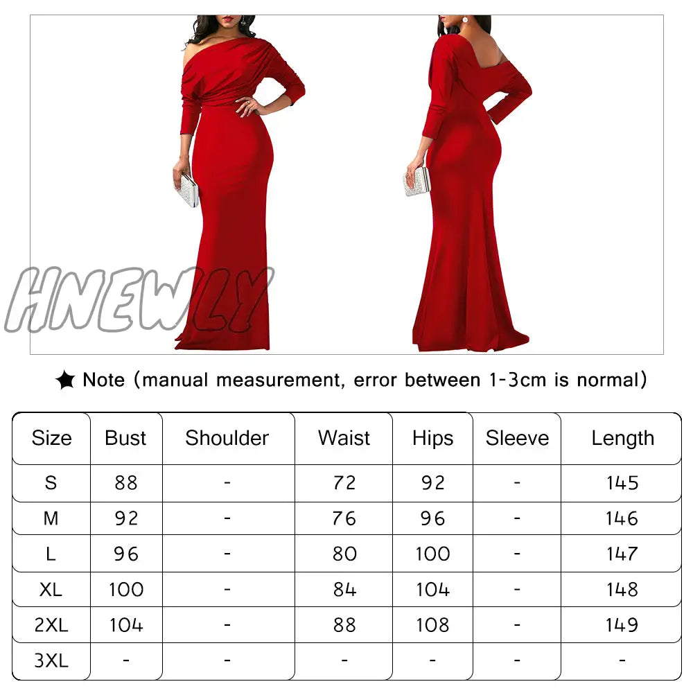 Hnewly Women Oblique Shoulder Slim Folds Long Dress Elegant Evening Party Floor Length Dresses