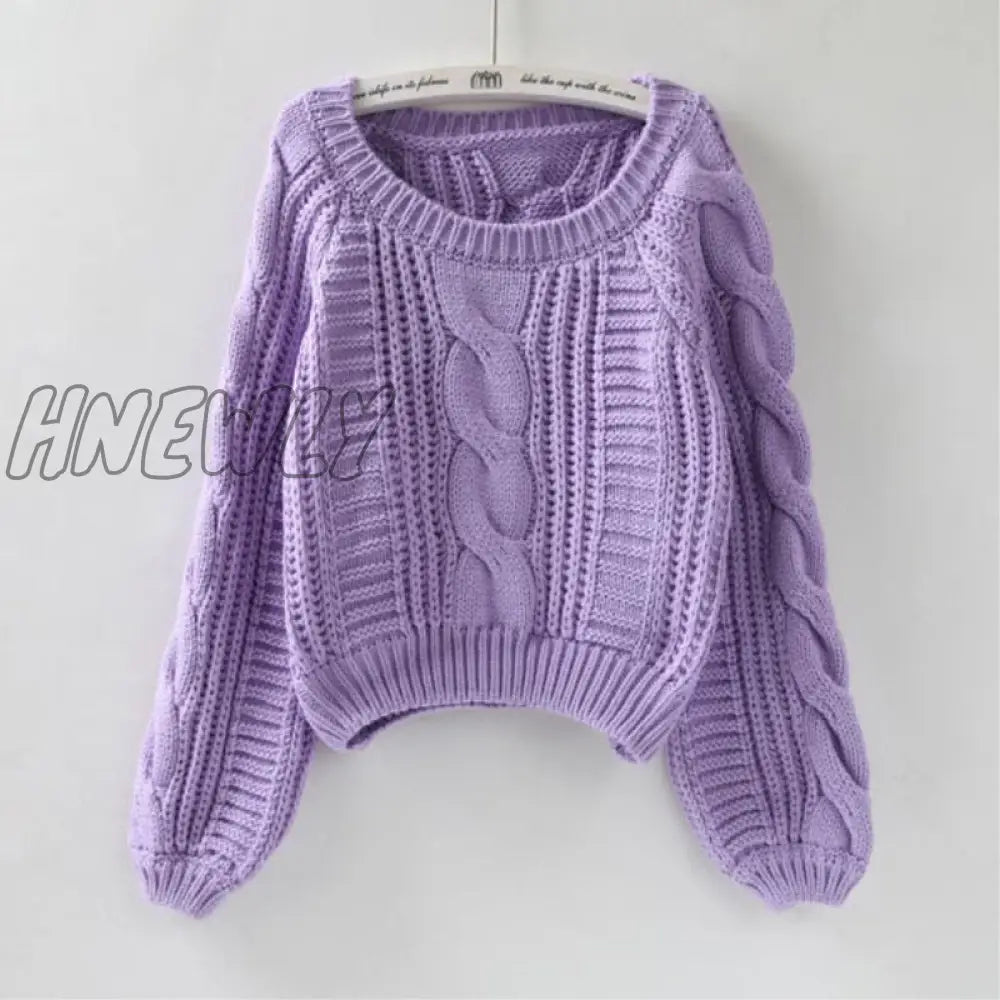 Hnewly Women Pull Sweaters New Yellow Sweater Jumpers Candy Color Harajuku Chic Short Twisted