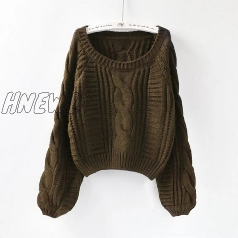 Hnewly Women Pull Sweaters New Yellow Sweater Jumpers Candy Color Harajuku Chic Short Twisted Army