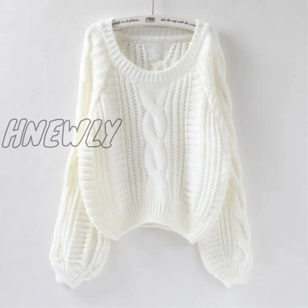 Hnewly Women Pull Sweaters New Yellow Sweater Jumpers Candy Color Harajuku Chic Short Twisted Beige