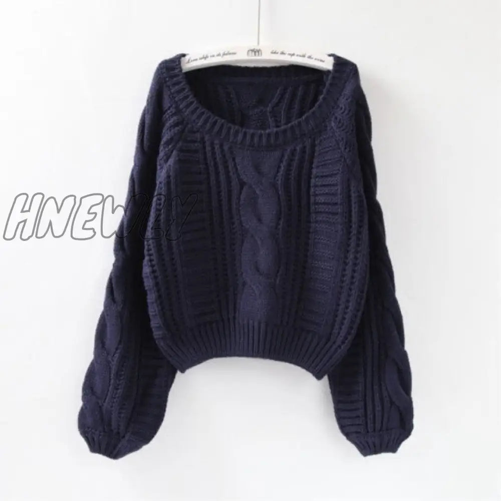 Hnewly Women Pull Sweaters New Yellow Sweater Jumpers Candy Color Harajuku Chic Short Twisted Blue