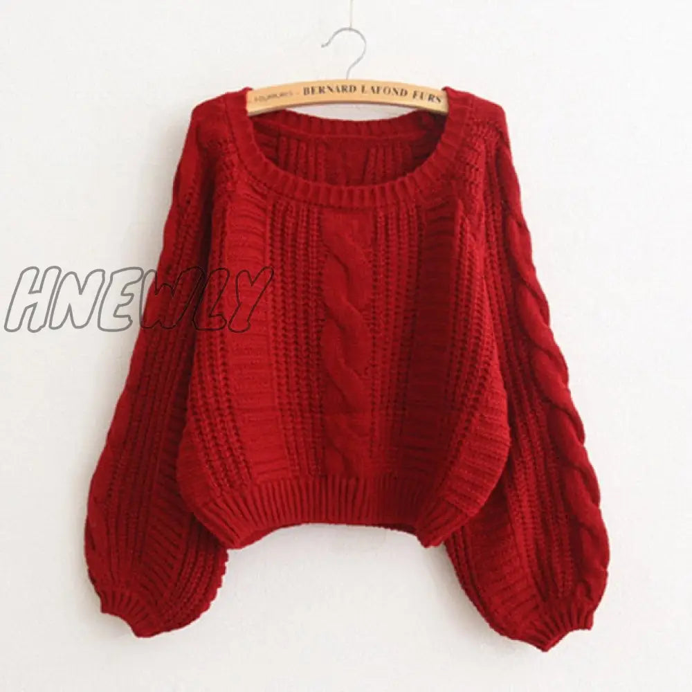 Hnewly Women Pull Sweaters New Yellow Sweater Jumpers Candy Color Harajuku Chic Short Twisted