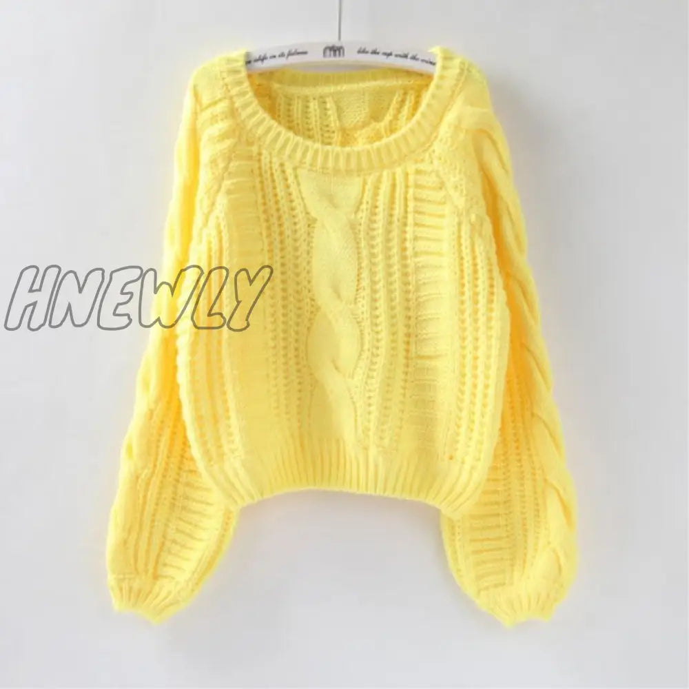 Hnewly Women Pull Sweaters New Yellow Sweater Jumpers Candy Color Harajuku Chic Short Twisted Gold