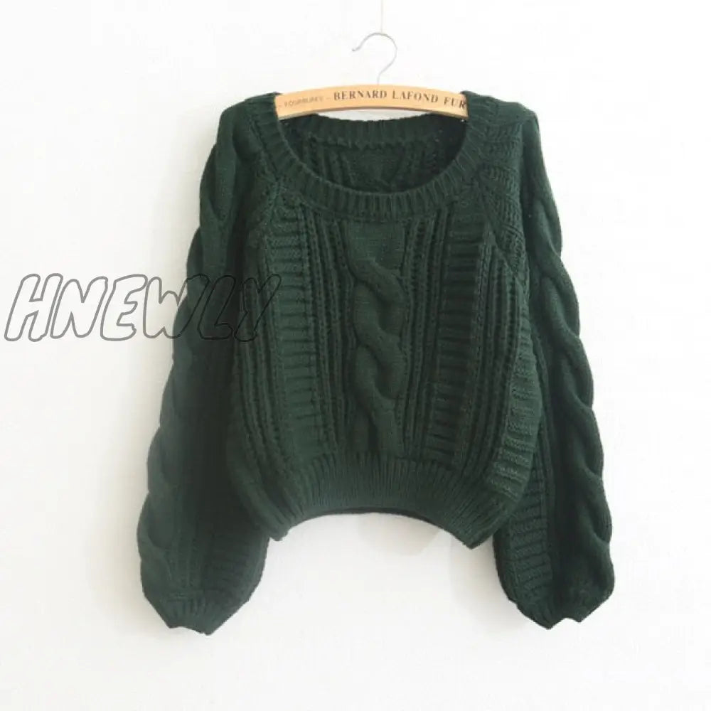 Hnewly Women Pull Sweaters New Yellow Sweater Jumpers Candy Color Harajuku Chic Short Twisted Green