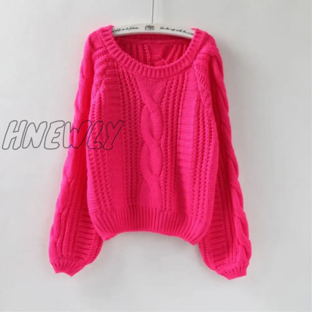 Hnewly Women Pull Sweaters New Yellow Sweater Jumpers Candy Color Harajuku Chic Short Twisted Pink