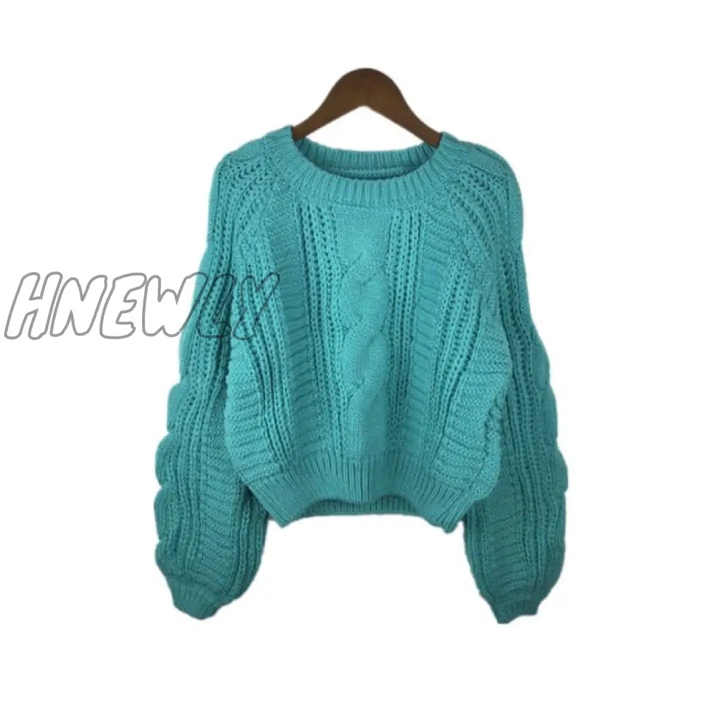 Hnewly Women Pull Sweaters New Yellow Sweater Jumpers Candy Color Harajuku Chic Short Twisted Sky