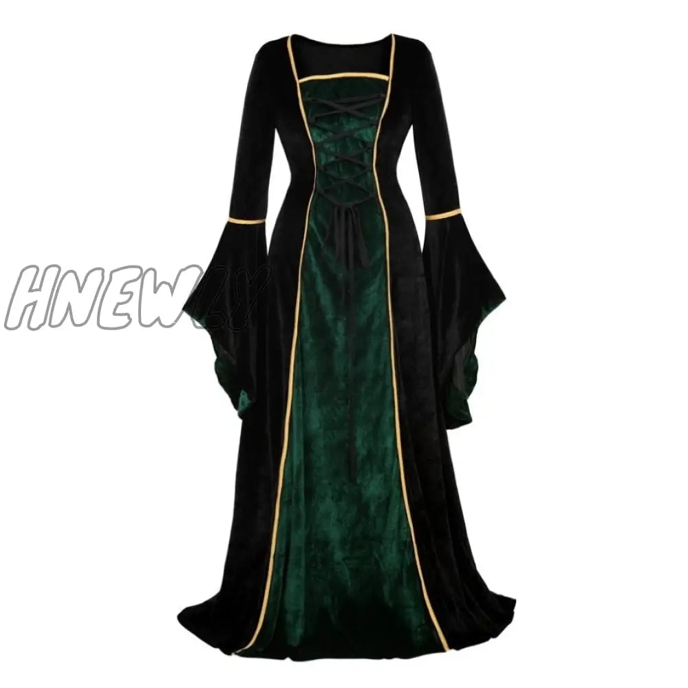 Hnewly Women Renaissance Irish Deluxe Velvet Dress Victorian Medieval Long Retro Fancy Gown